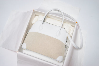 H VINTAGE BOLIDE 31 CANVAS LEATHHER BAG WHITE 31CM