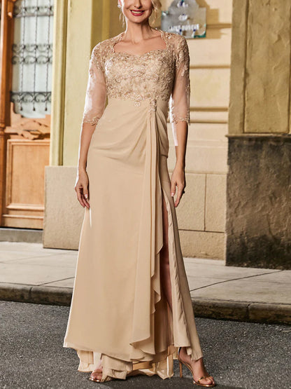 Solid Color Lace Chiffon Maxi Dress