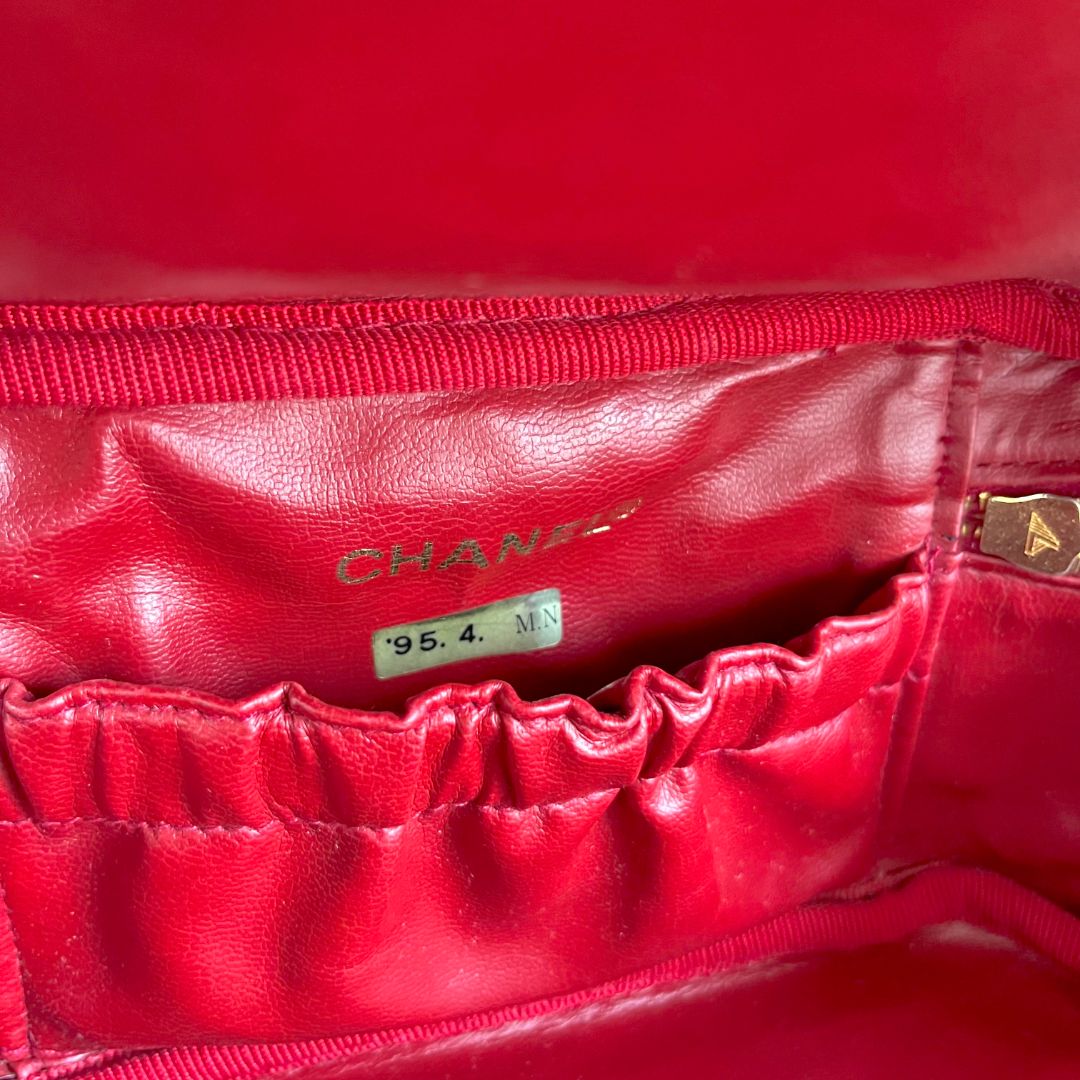 Chanel Red Caviar Leather Vanity Vintage Top Handle Bag