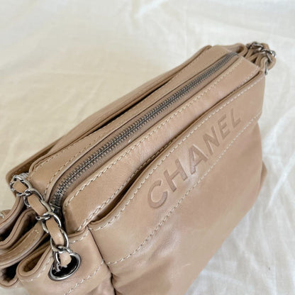 Chanel Tan Leather Accordion Zipper bag