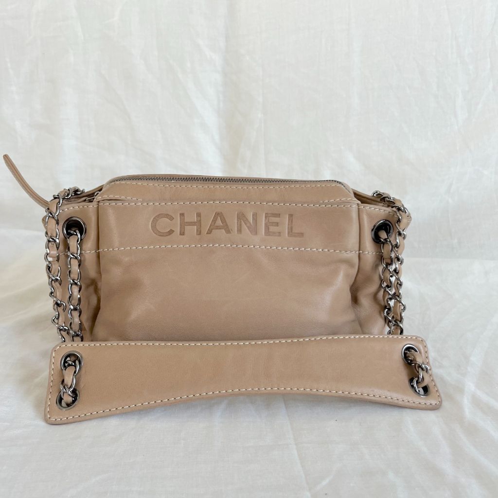 Chanel Tan Leather Accordion Zipper bag