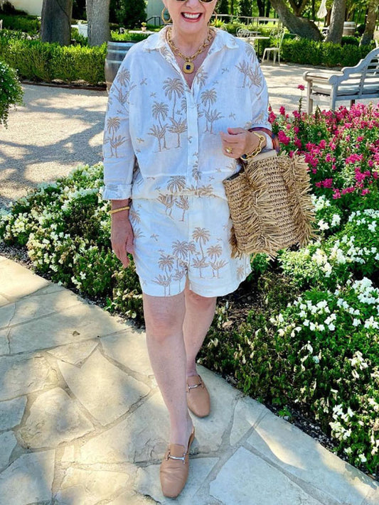 Printed Shirt Cotton Linen Women's Suits