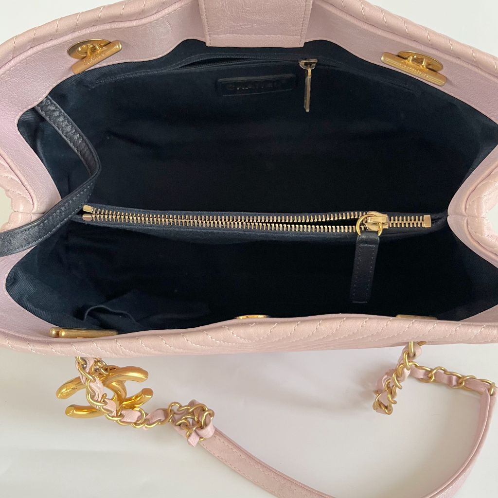 Chanel Chevron Leather Tote Bag Pink
