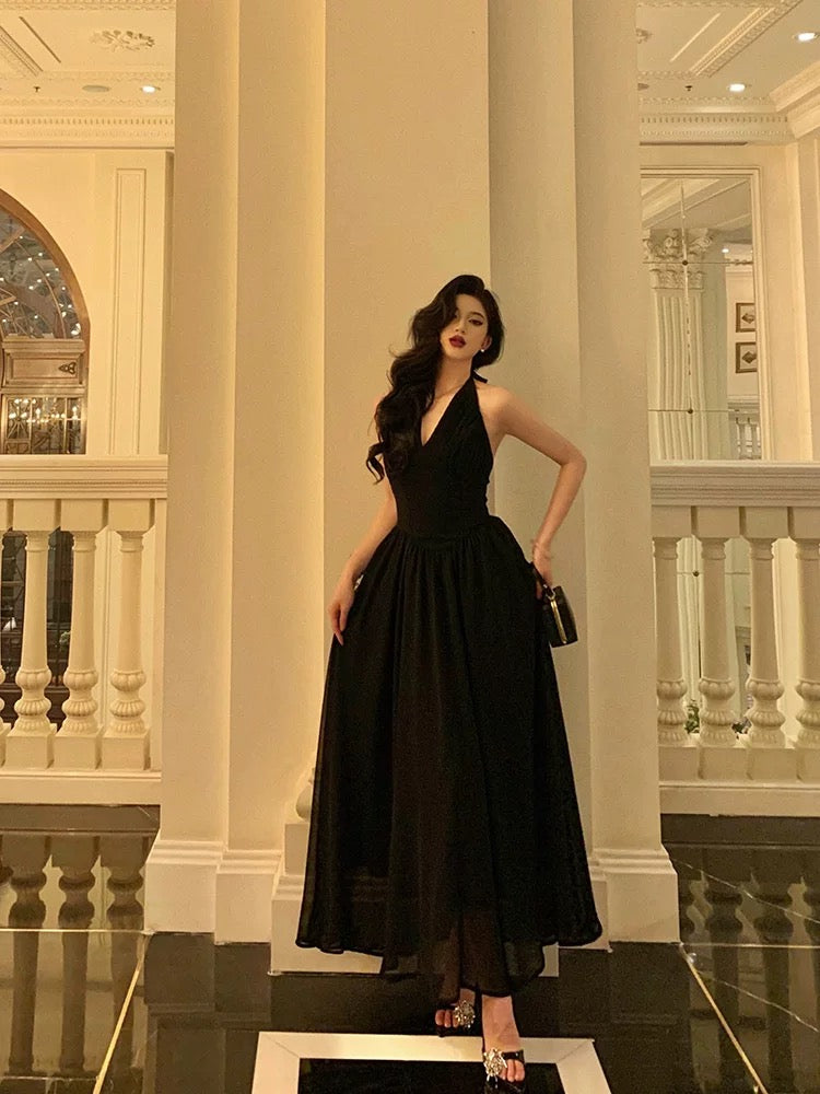 Sexy A Line Halter Black Sleeveless Prom Dresses Party Dress Summer Birthday Outfits 18th Birthday Dresses W819