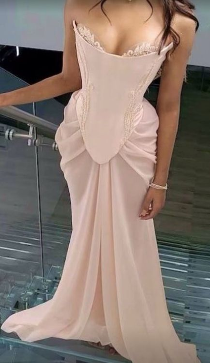 Unique Strapless A Line Pink Prom Dress  SH1278