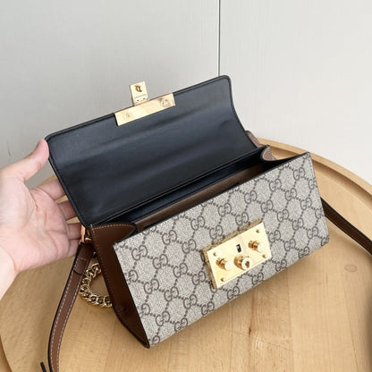 GUCCI PADLOCK SMALL SHOULDER GG SUPREME CANVAS BLACK 22CM ‎735103 KLQJG 9785