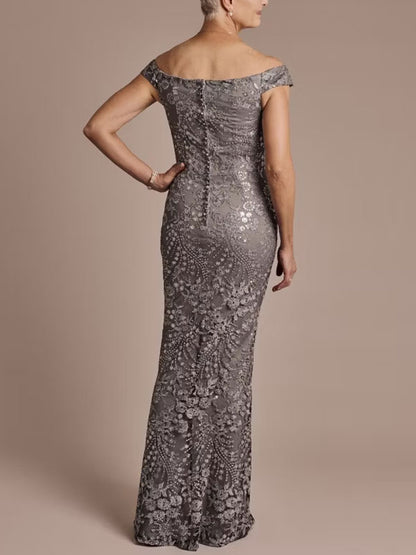 Off-the-Shoulder Sequin Embroidered Sheath Dress