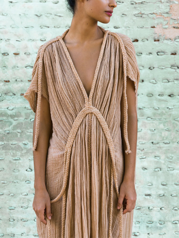 V-neck solid linen maxi dress