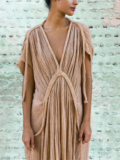 V-neck solid linen maxi dress