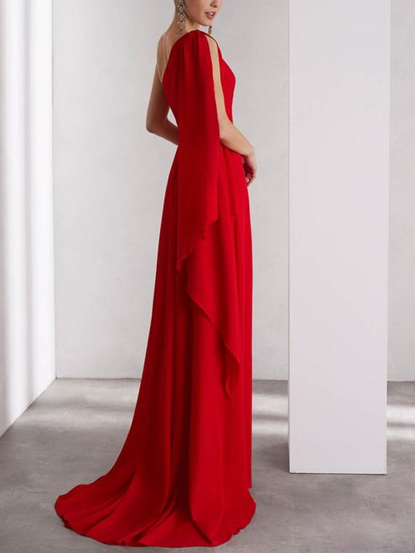 Off-shoulder Solid Color Maxi Dress