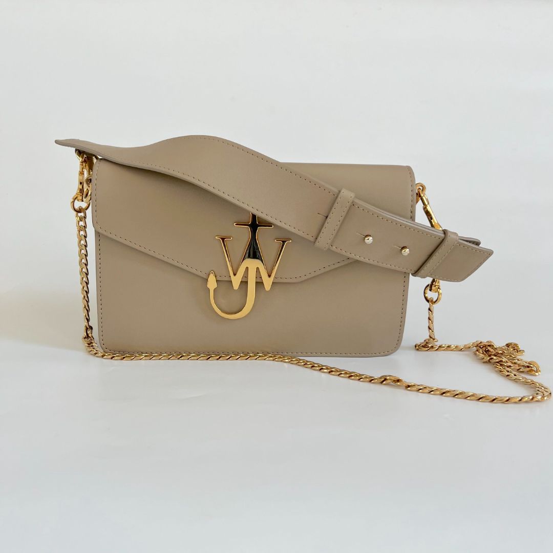 JW Anderson Logo Beige Leather Shoulder Bag