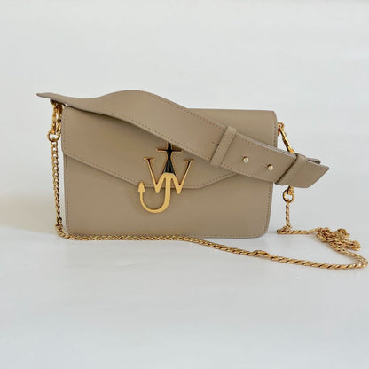 JW Anderson Logo Beige Leather Shoulder Bag