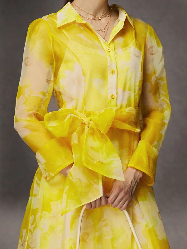 Floral Vacation Regular Fit Shirt Dress With Belt