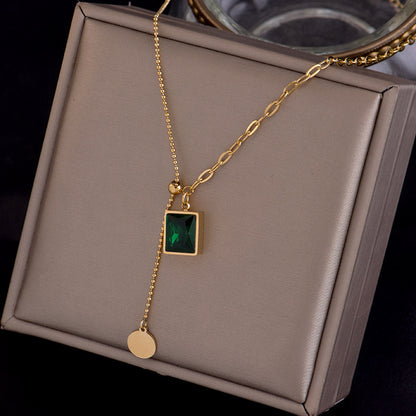 Fashion retro emerald stitching clavicle chain