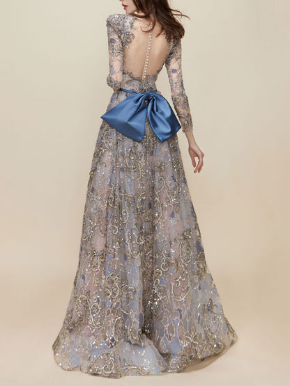 Backless Bow Sequins Women's Gowns