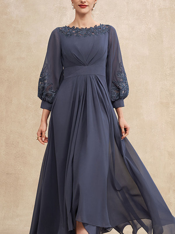 A-Line Scoop Neck Asymmetrical Chiffon Mother of the Bride Dress With Ruffle Appliques Lace