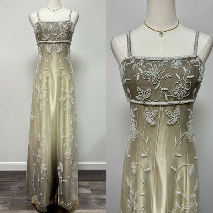 Champagne color gorgeous retro gradient exquisite beaded long elegant tulle ball gown evening dress party dress prom dress gh3192