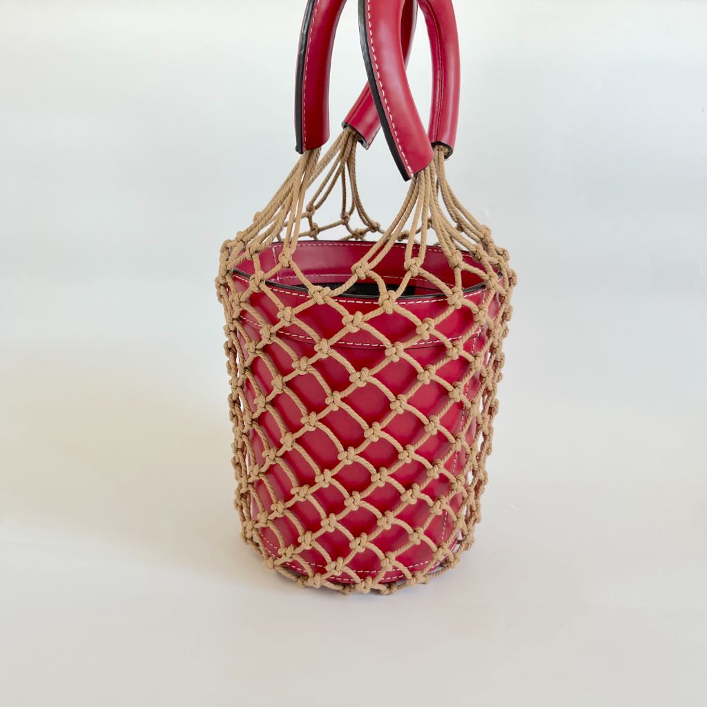 Staud Moreau Macramé and leather bucket bag