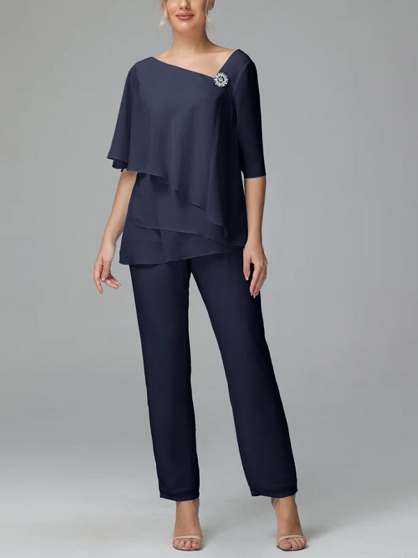 Half Sleeve Chiffon Mother of the Bride Dress Pants Suit