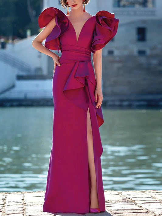 V-Neck Solid Color Maxi Dress