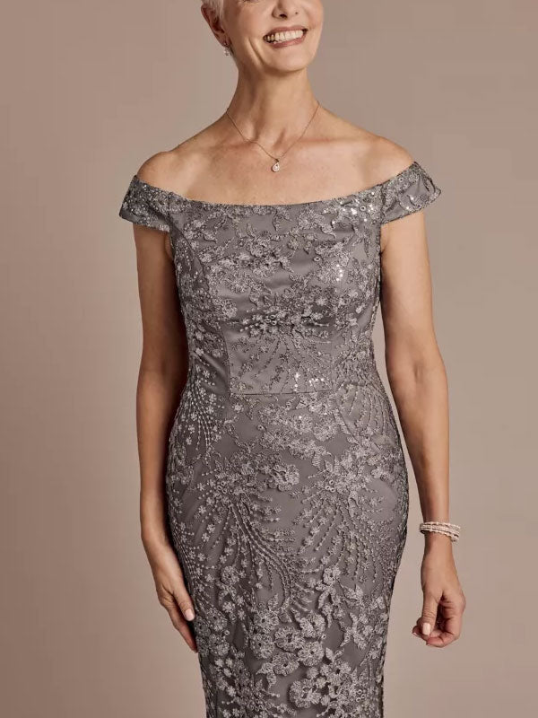 Off-the-Shoulder Sequin Embroidered Sheath Dress