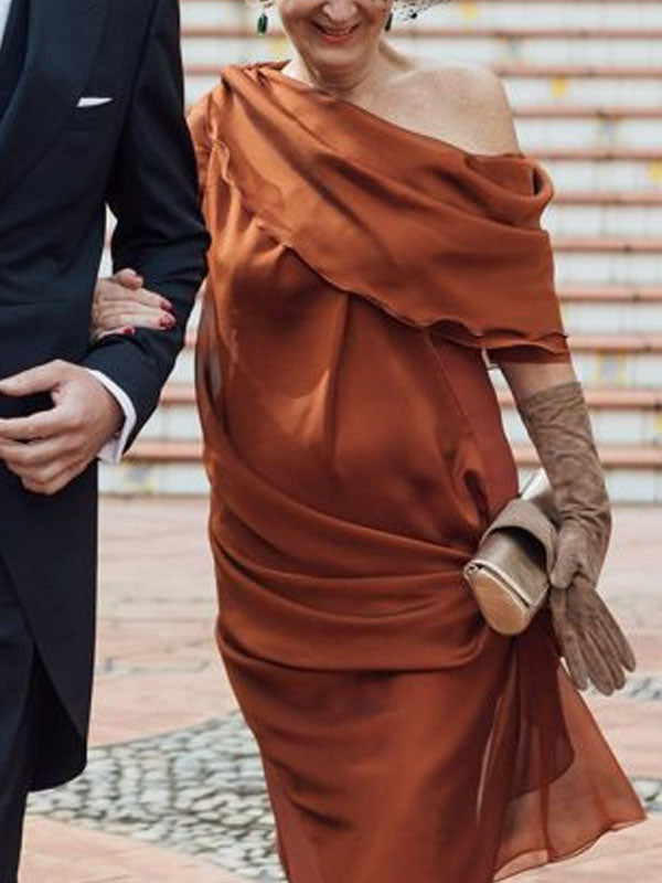 Off-shoulder Solid Color Elegant Wedding Guest Dress