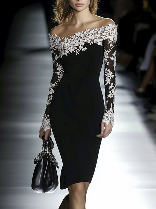 Off Shoulder Lace Patchwork Bodycon Dress