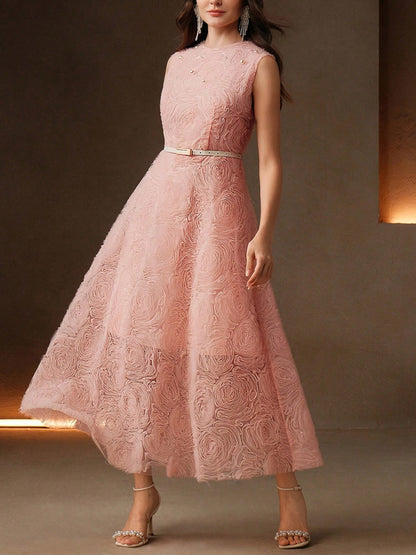 Women's 3D Flower Pearl Embellished Waist Dress