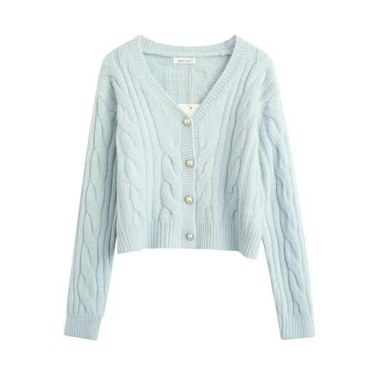 Fall and winter fashion Artificial jewelry button knitted sweater cardigan coat  7461