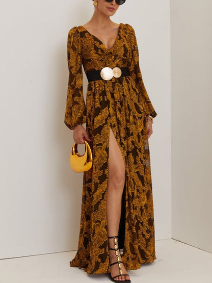 Retro Floral High Slit Holiday Dress