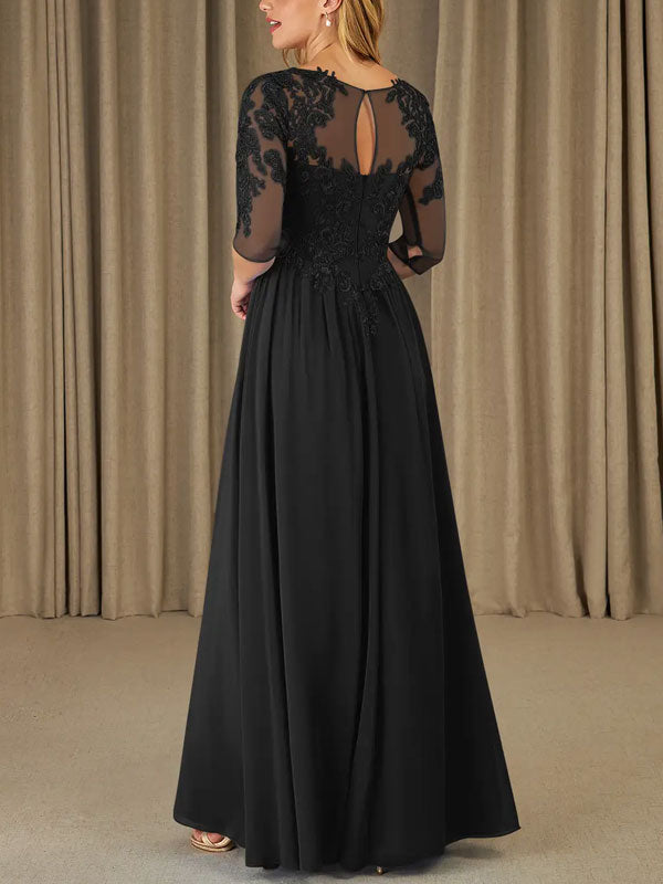 A-Line Scoop Lace Chiffon Dress