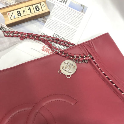 CHANEL RED LARGE LUXURY LIGNE SOFT CALFSKIN TOTE BAG