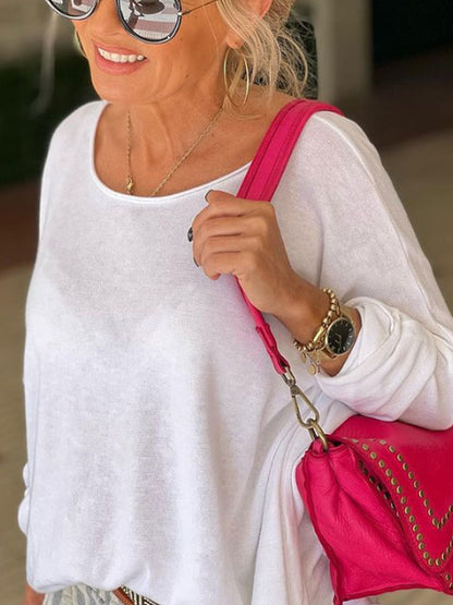 Solid Color Comfortable Loose Pullover Daily Ladies Tops