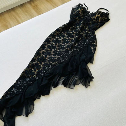 Black Fashion Exquisite Lace Long Ruffled Ball Gown Evening Dress Party Dress gh3283