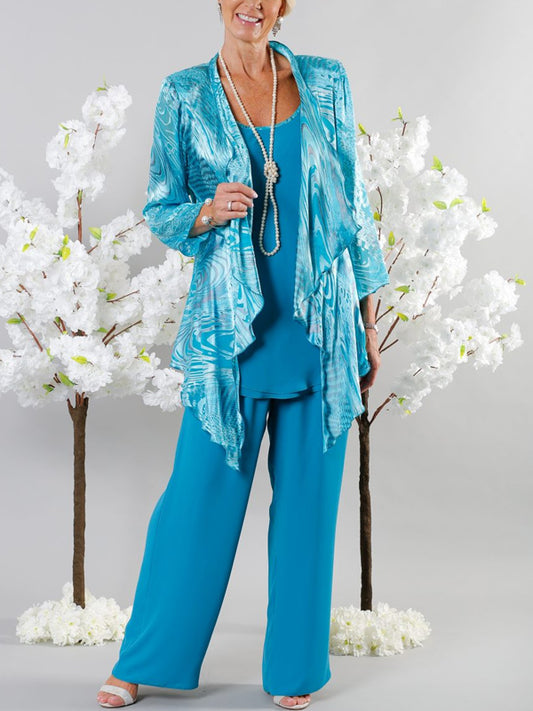 Solid color vest print top solid color trousers three-piece suit