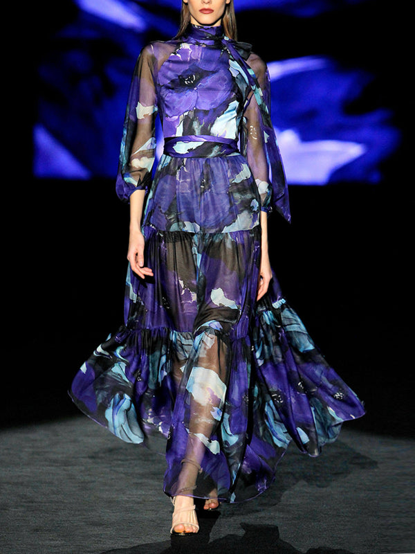 Elegant Chiffon Print Holiday Dress