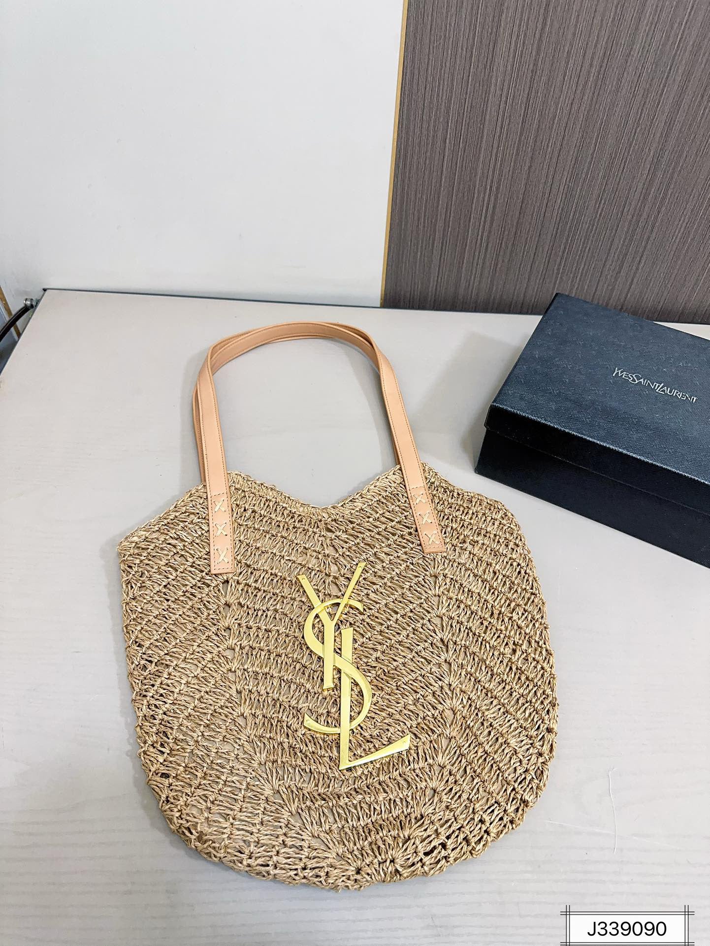 YSL SAINT LAURENT Vacation Casual Raffia Woven Tote Bag 35x32cm
