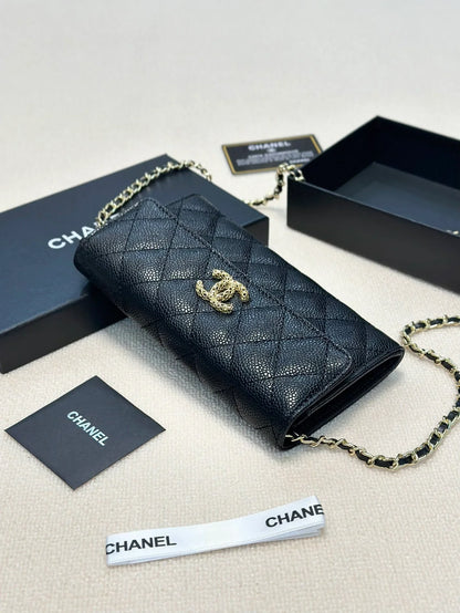 CHANEL Black Wallet Buckle Chain Bag