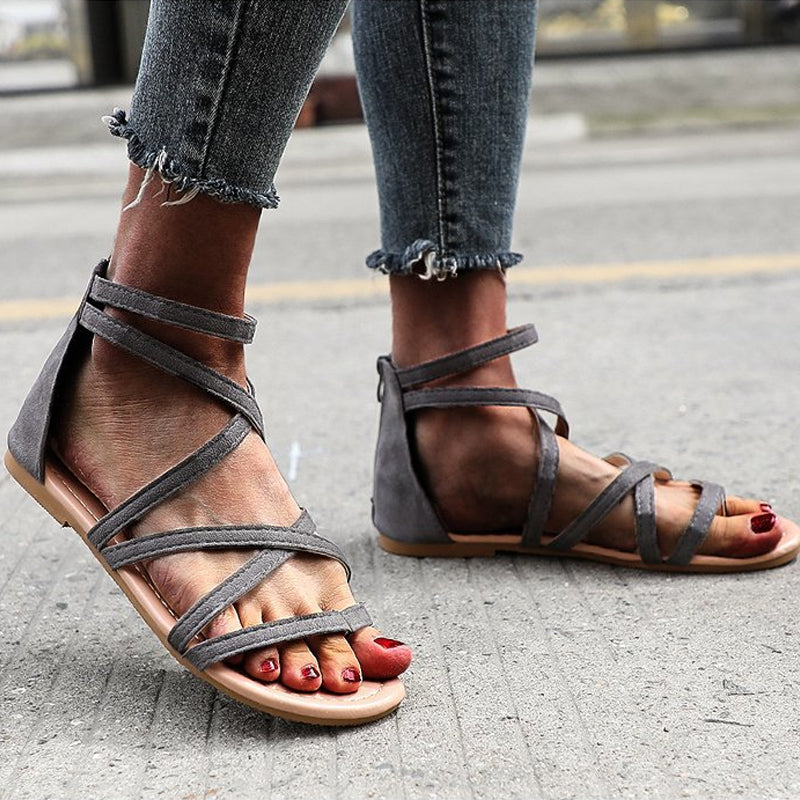 Round toe thong low heel fashion roman shoes flat slippers