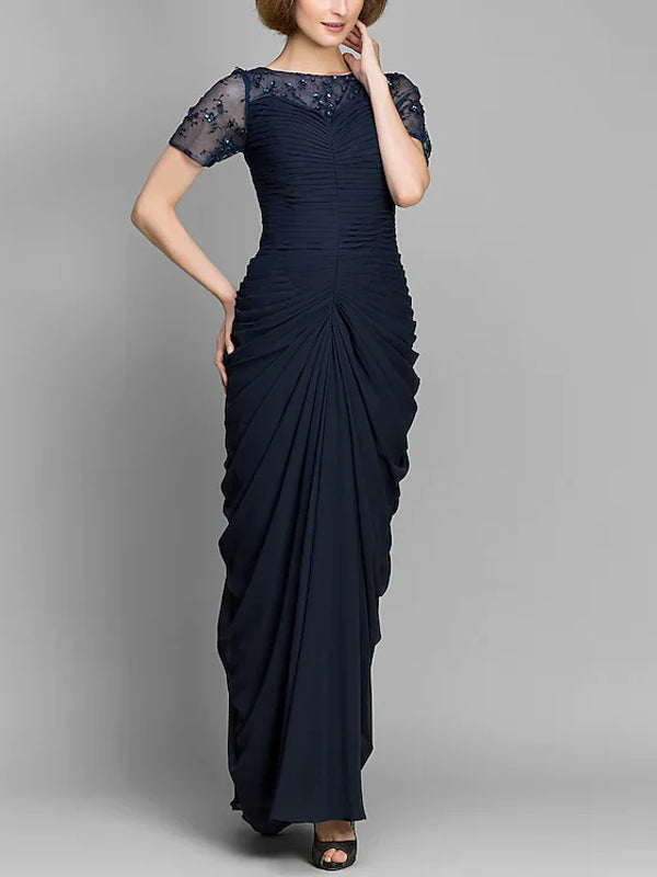 Round Neck Mesh Solid Color Maxi Dress