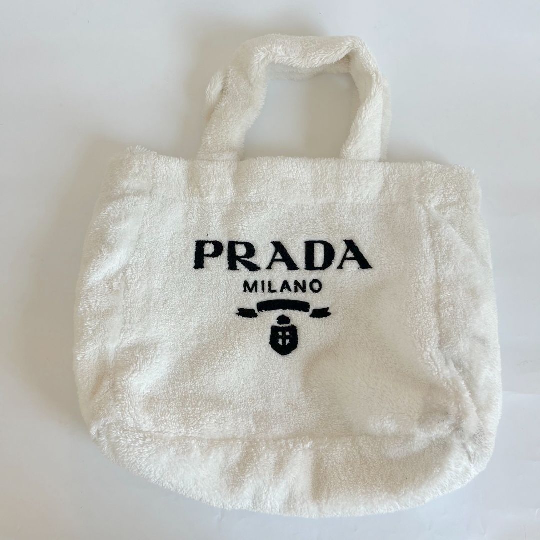 Prada logo-print terry-cloth tote bag
