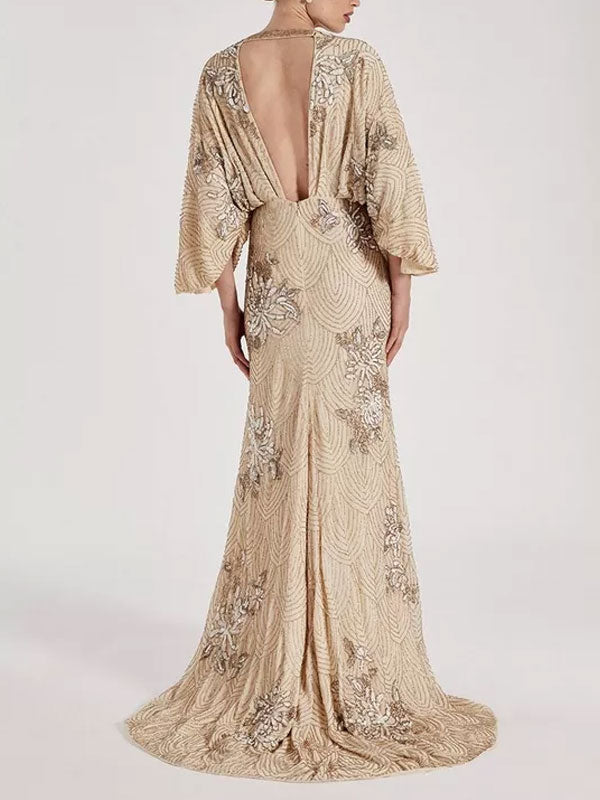 Vintage Kimono Sleeve Delicate Pattern Women's Dress