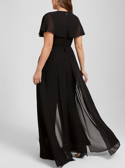 Jumpsuit/Pantsuit V-Neck Floor-Length Chiffon Evening Dress