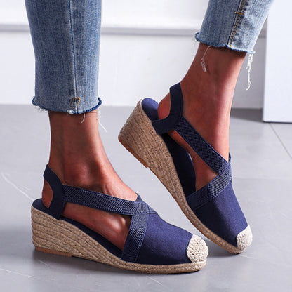 Retro Baotou straw woven wedge sandals