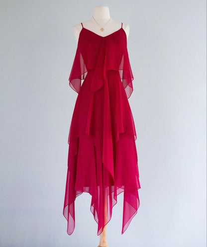 Dark pink chiffon fashion long party dress prom dress evening gown gh4759