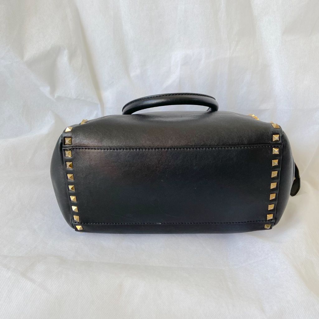Valentino Black Leather Rockstud Trapeze Tote
