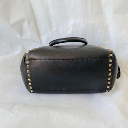 Valentino Black Leather Rockstud Trapeze Tote