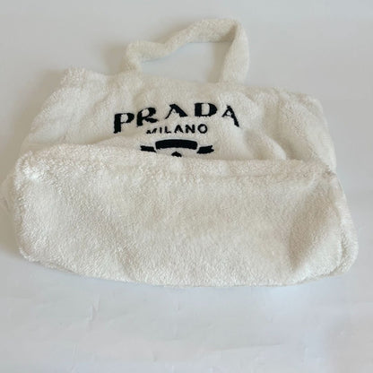Prada logo-print terry-cloth tote bag