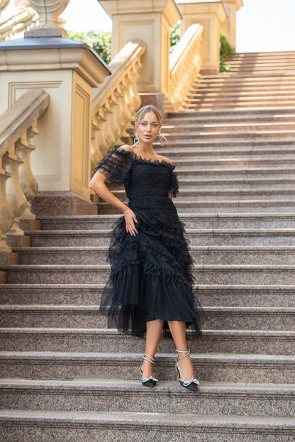 loveedsTM-Waist slimming midi dress with large skirt