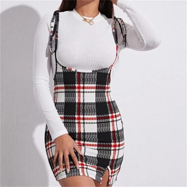 loveedsTM- Fashion Women Dress Check Dog Tooth Frill Ruffle Pinafore High Waist Bodycon Party Mini Dress Holiday Casual Slim Dress vestidos